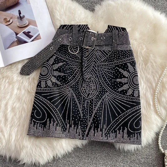 Hot Stamping Star Pattern Mini Skirt Waist Belt Contrast Heavy Industry Skirts Korean Chic Design Women Clothing