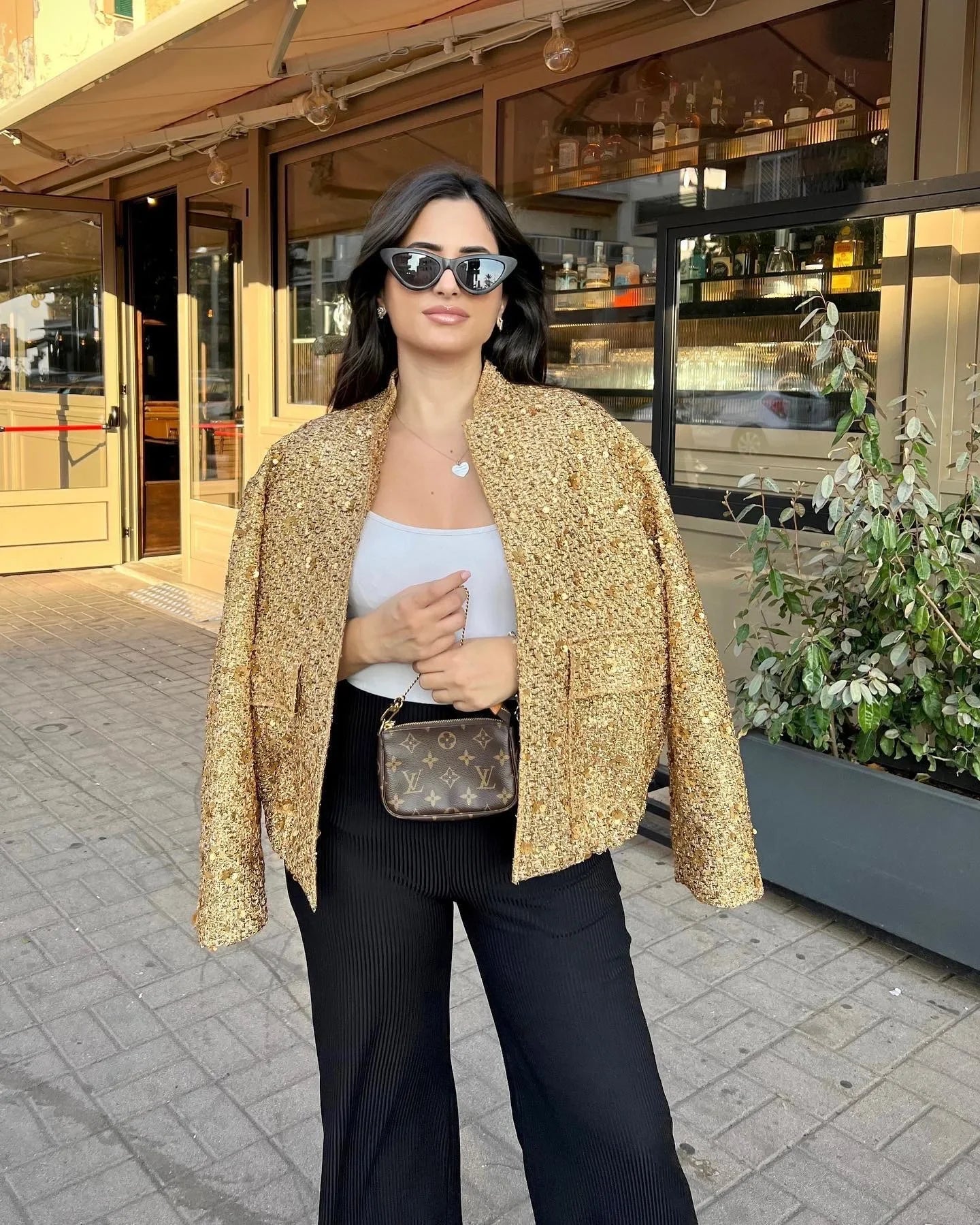 Women's Sequined Bomber Jacket Fall New Round Neck Long Sleeve Pocket Stretch Hem Sequins Jacket Coat Female Chic Outerwear