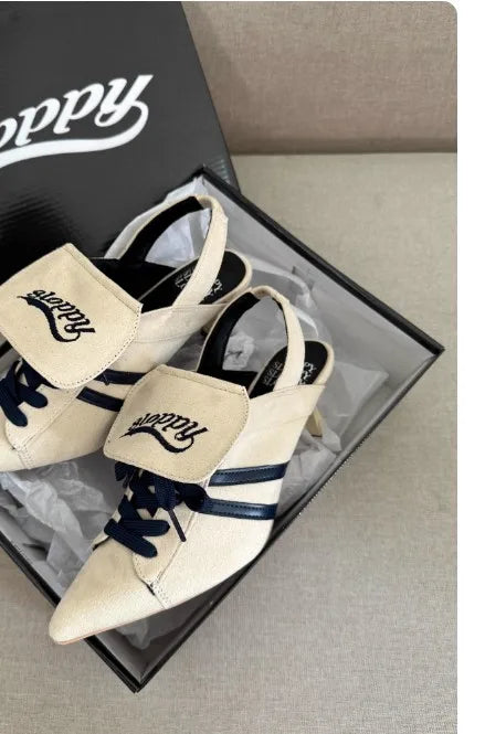 Niche Japanese Style Women's Sports High-heeles College Girls Pointed Mesh Strap Sport Single Shoes Strap Temperament High Heels
