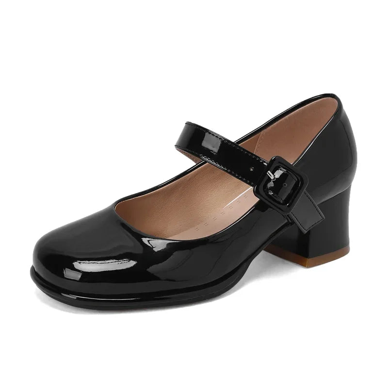 Spring Autumn Women Platform Mary Janes High Thick Heel Orange Red Patent Leather Dress Office Lady Round Toe Buckle Strap Pumps