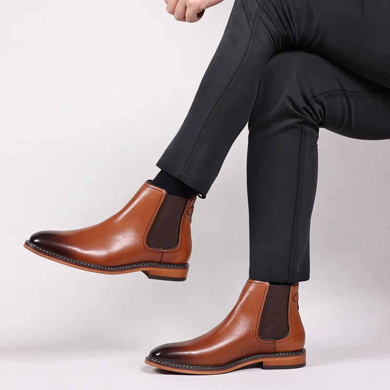 Elegant Men's Chelsea Boots Genuine Cow Leather Handmade Boot Shoes Work Shoes For Formal Dress Wedding Business Party New