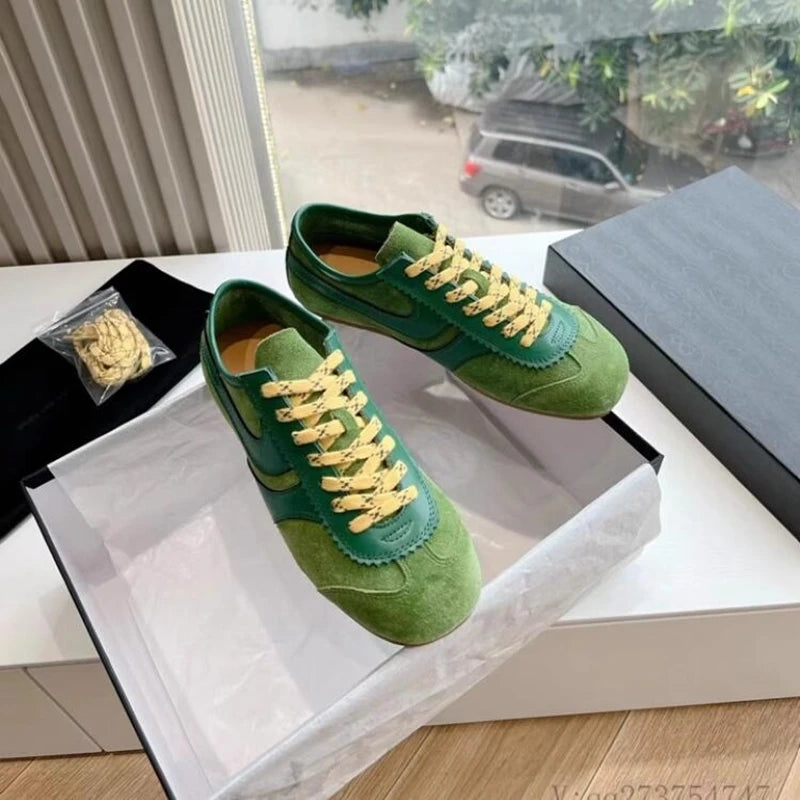 German Training Shoes Women 2025 New Genuine Leather Women Sneakers Flat Lace-up Retro Large Size Forrest Gump Shoes Women