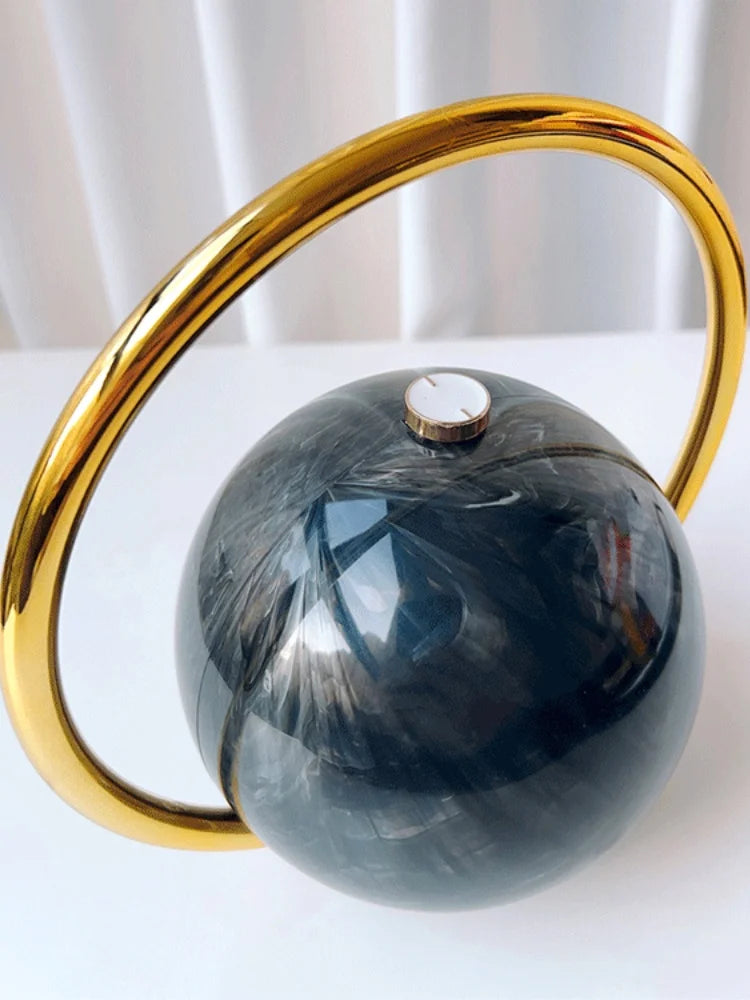 2025 New Marble Pattern Spherical Banquet Bag for Women Trendy Electroplated Handle PVC Handbags Lady Mini Purse Evening Clutch