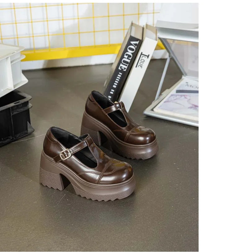 10cm Patent Leather Platform Wedge Flats Summer Chunky Heels Buckle Pumps Spring Synthetic Mary Jane High Brand Shoes