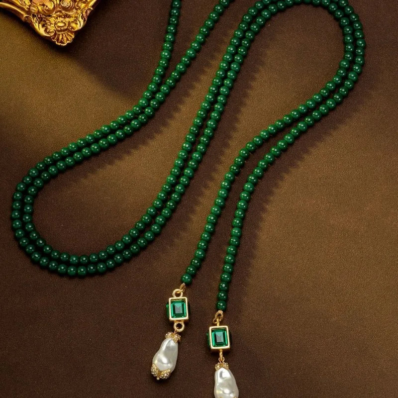 Baroque Pearls Earrings for Women Emerald Vintage Court Style Jewelry Fashion Geometric Elegant Pendientes Mujer