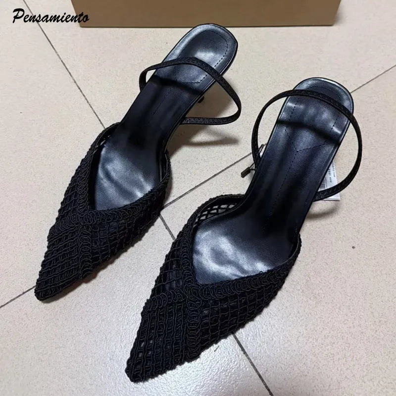 Ins style Fashion Weave Hollow out Women Pumps Summer Fashion Slingbacks Office Lady Thin High heels Elegant Party Prom Shoes