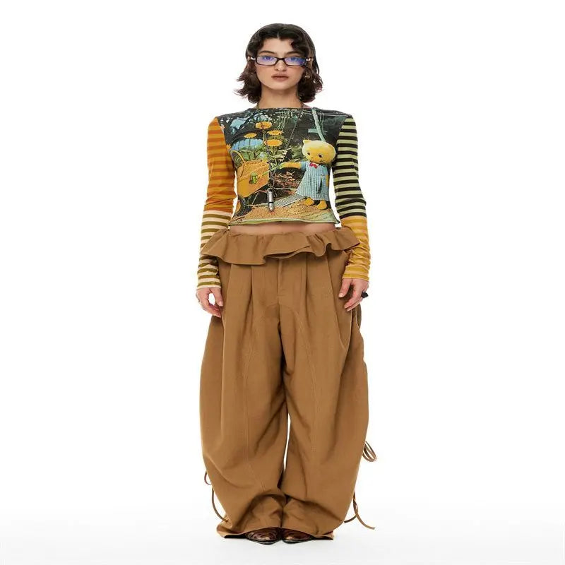 Deeptown Y2k Harajuku Cartoon T Shirts Women Kawaii Juminocore Graphic Tees Japanese Style 2000s Long Sleeve Tshirts Slim Up