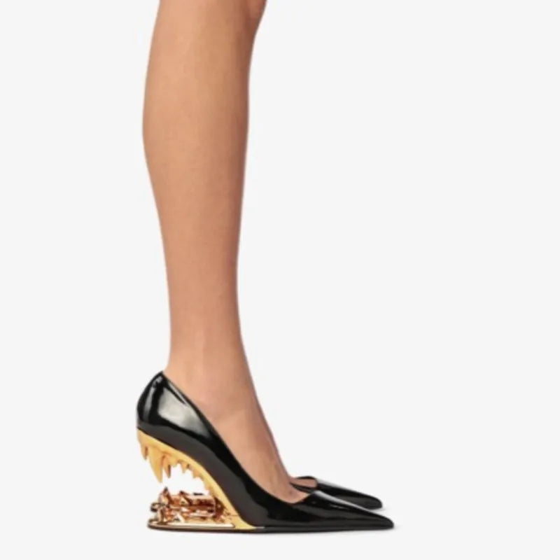 Sexy Pointy Toe Super High Heel Pumps Women Metal Tiger Tooth Heel Runway Pumps Lady Fashion Show Shoes Night Club
