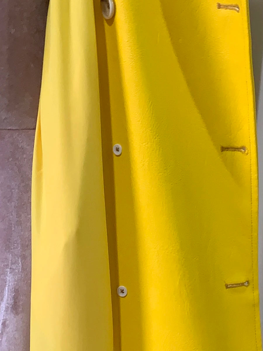 Spring Autumn Extra Long Bright Yellow Faux Leather Trench Coat for Women Shoulder Pads Double Breasted Luxury Designer Clothes