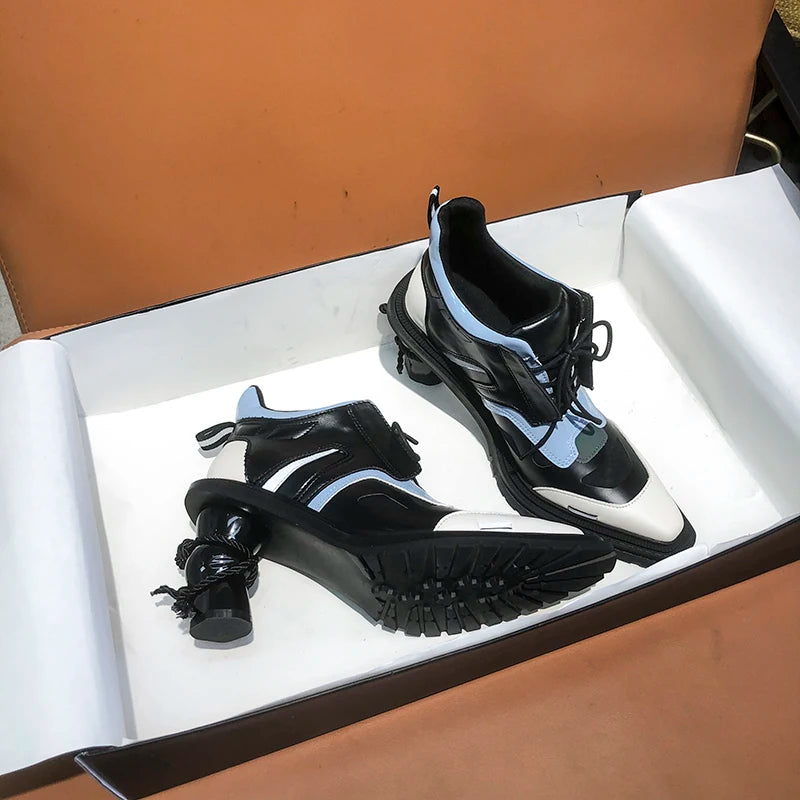 New Women High patent leather Boots pointed-toe Thick Heels Females Shoes Vintage Leather Comfortable Sewing Breathable Party