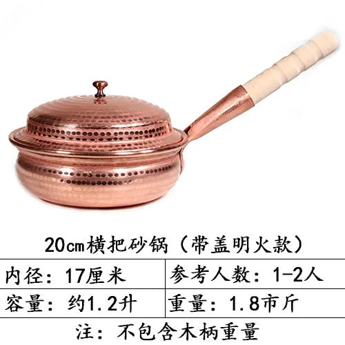 Handmade Pure Copper Double-Ear Rice Pot with Thickened Base Premium Heat Conduction Cookware for Noodles Soup Durable