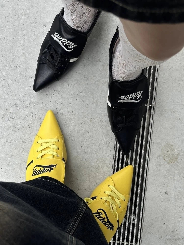 Niche Japanese Style Women's Sports High-heeles College Girls Pointed Mesh Strap Sport Single Shoes Strap Temperament High Heels