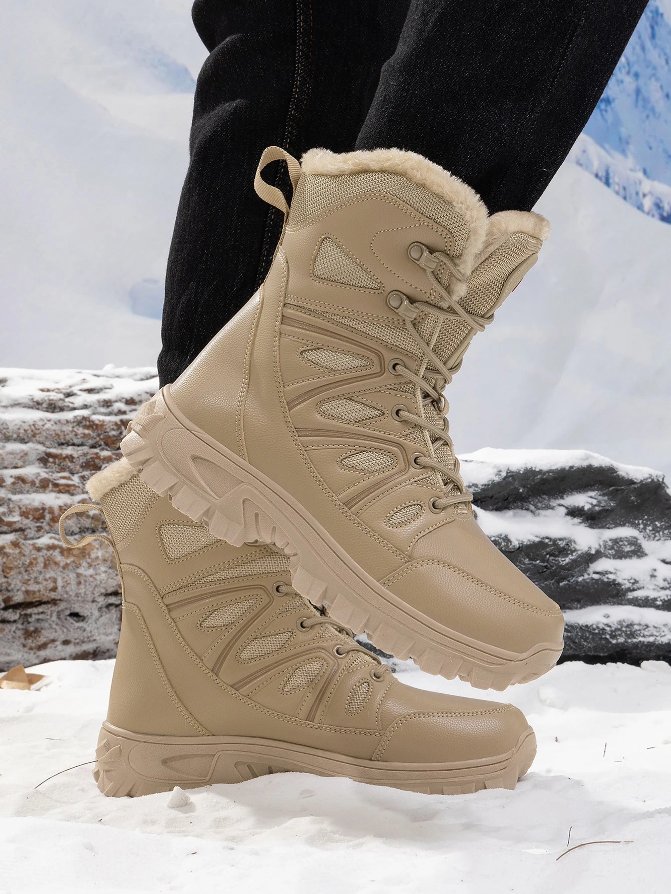 2026 Men Winter Outdoor Velvet Warm Snow Boots Walking Shoes Waterproof Ski Shoes High-Top Cotton Boots Thick Cotton Shoes