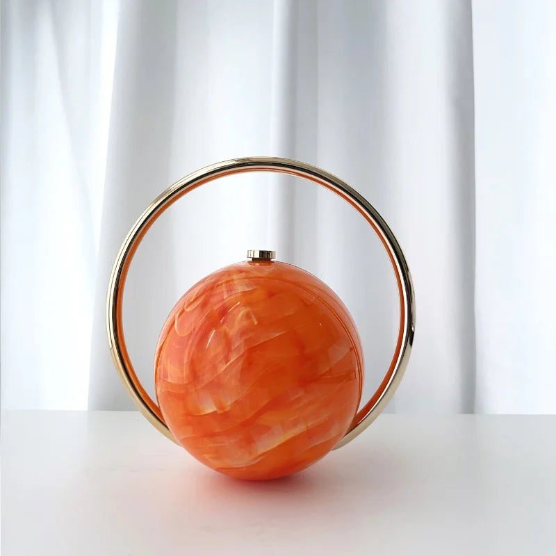 2025 New Marble Pattern Spherical Banquet Bag for Women Trendy Electroplated Handle PVC Handbags Lady Mini Purse Evening Clutch