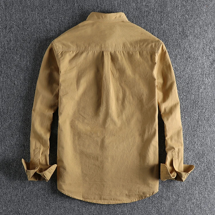 Autumn New American Retro Twill Woven Cargo Shirt Men's Fashion Pure Cotton Washed Old Long Sleeve Double Pocket Casual Blouses
