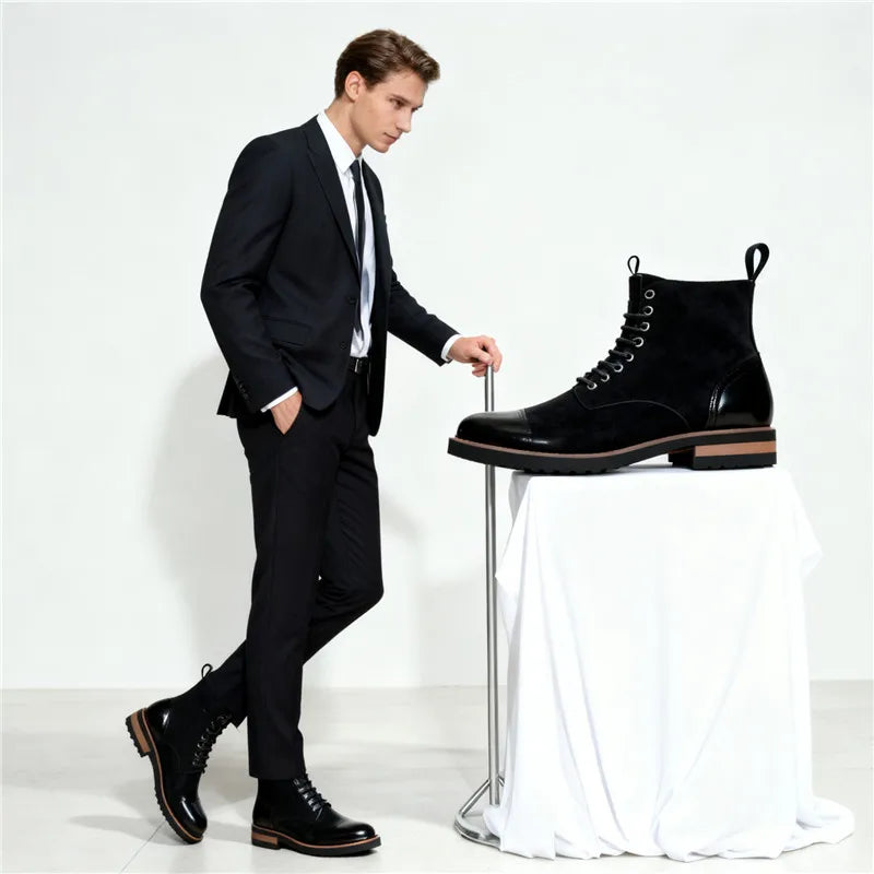 High Quality Men's Autumn New Comfortable High Top Casual Leather Shoes Fashion Brand Men's Lace Up Non Slip Casual Short Boots