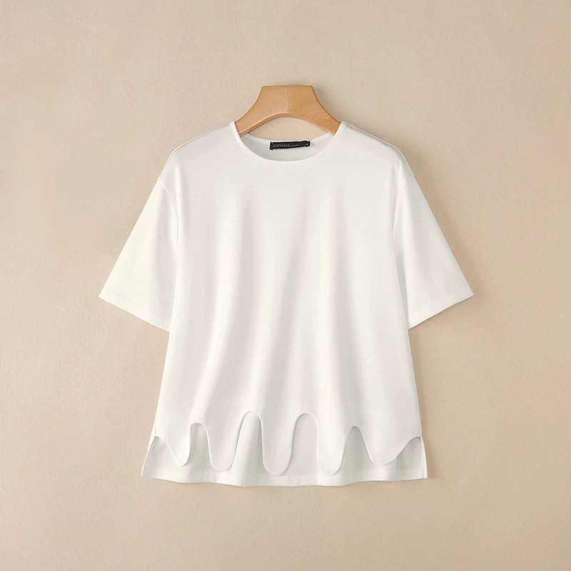 2025 ZANZEA Stylish Summer Blouse Women O Neck Short Sleeve Tops Elegant Solid OL Work Shirt Female Irregular Hem Blusas Mujer