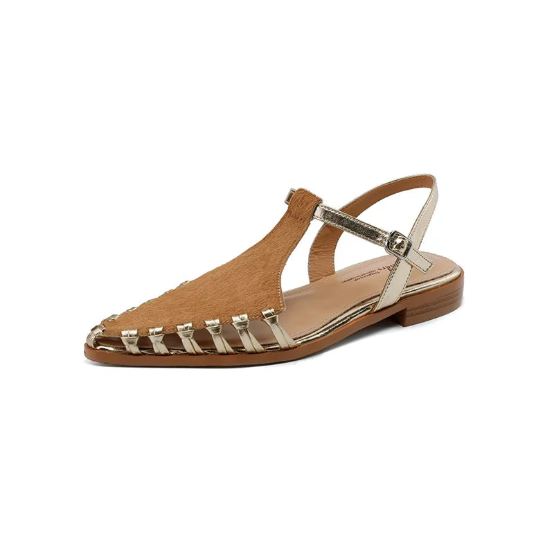 Fashion Horsehair t-strap women's Sandals Covered Toe Low Heels Female Summer Sandals Ladies Casual Sandals Walk