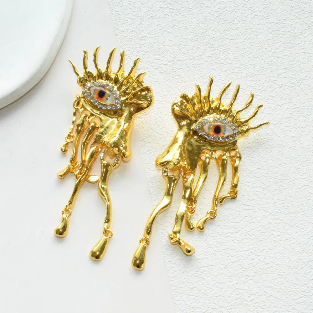 High Quality Metal Golden Plated Eyes Dangle Earrings For Women Jewelry New Arrival Fashion Exaggerated Lady Ears' Accessories