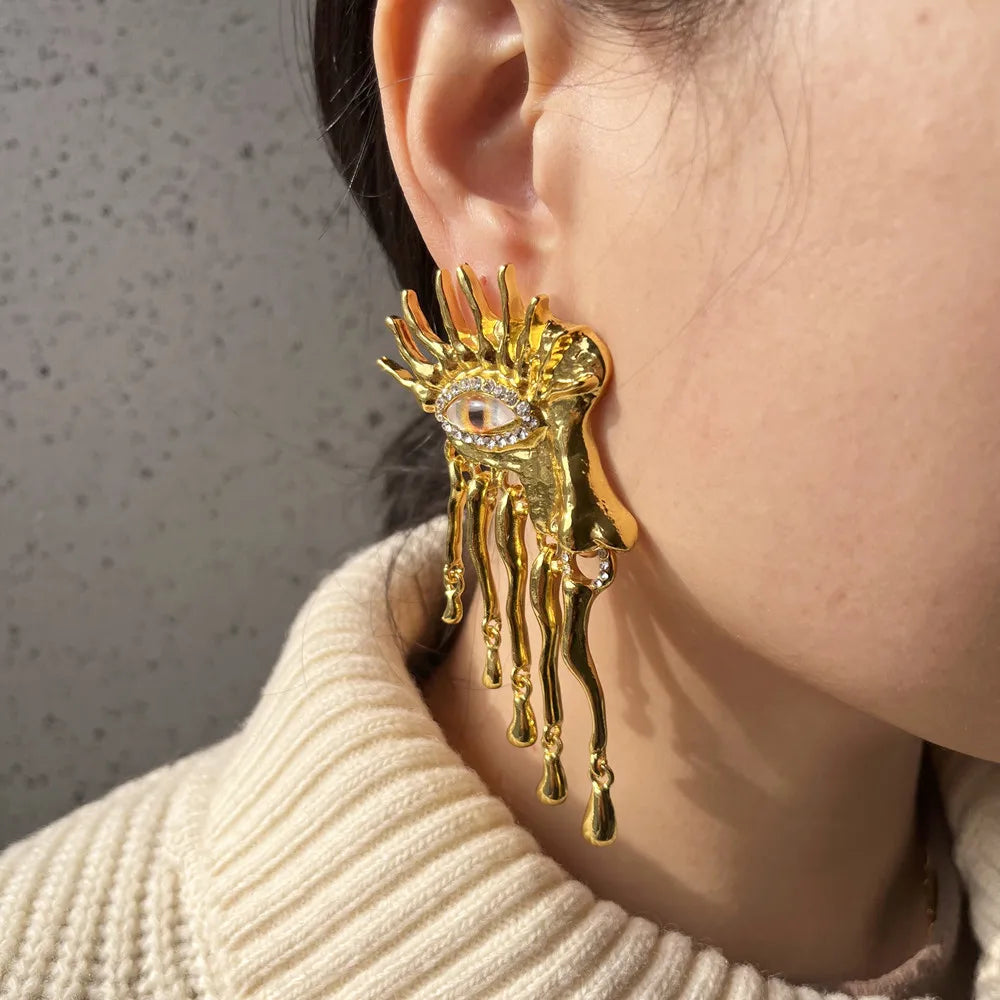 High Quality Metal Golden Plated Eyes Dangle Earrings For Women Jewelry New Arrival Fashion Exaggerated Lady Ears' Accessories