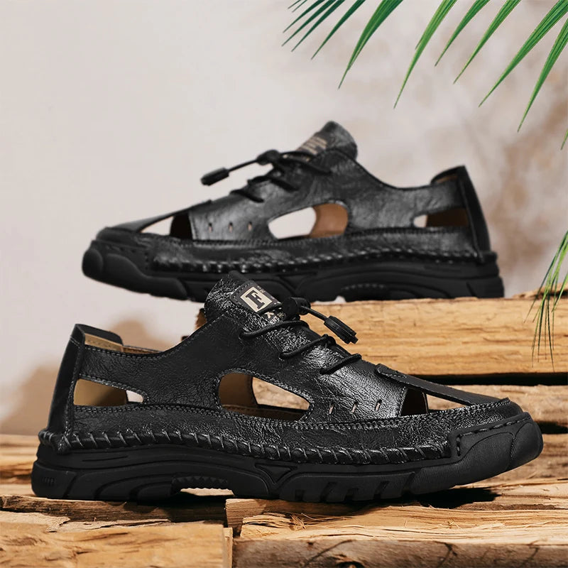 Summer Classic White Soft Bottom Handmade Stitching Beach Men's Shoes Outdoor Men's Comfortable Hollow Breathable Casual Shoes