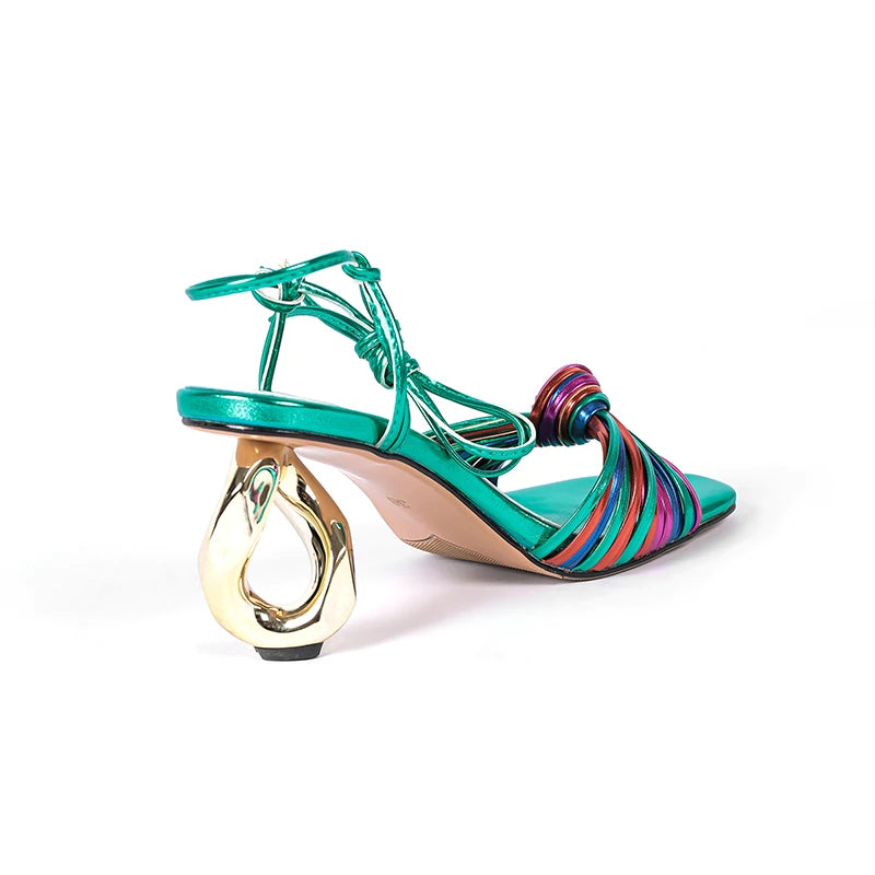 French Style Colorful Narrow Band Sandals Women High Strange Heels Ankle Wrap Party Wedding Sandals Ladies Dress