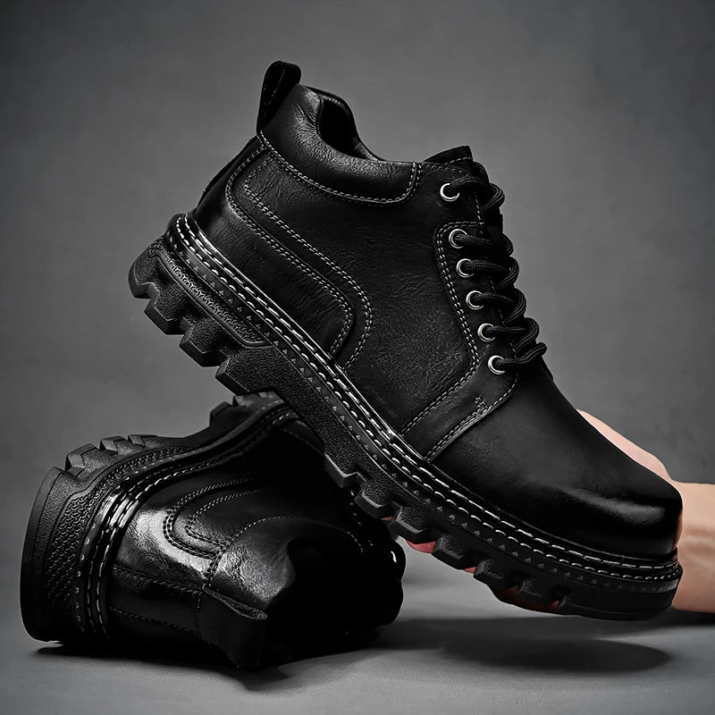 New Genuine Leather Men Boots Cow Leather Upper Durable Sole Lace up Autumn Winter Boots  Daily Leisure Outdoor Shoes For Man
