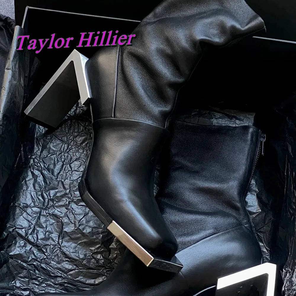 Black Strange Style Ankle Boots Patchwork Square Toe High Heels Cool Girls 2025 Solid Luxury Autumn Winter Women Fashion Shoes
