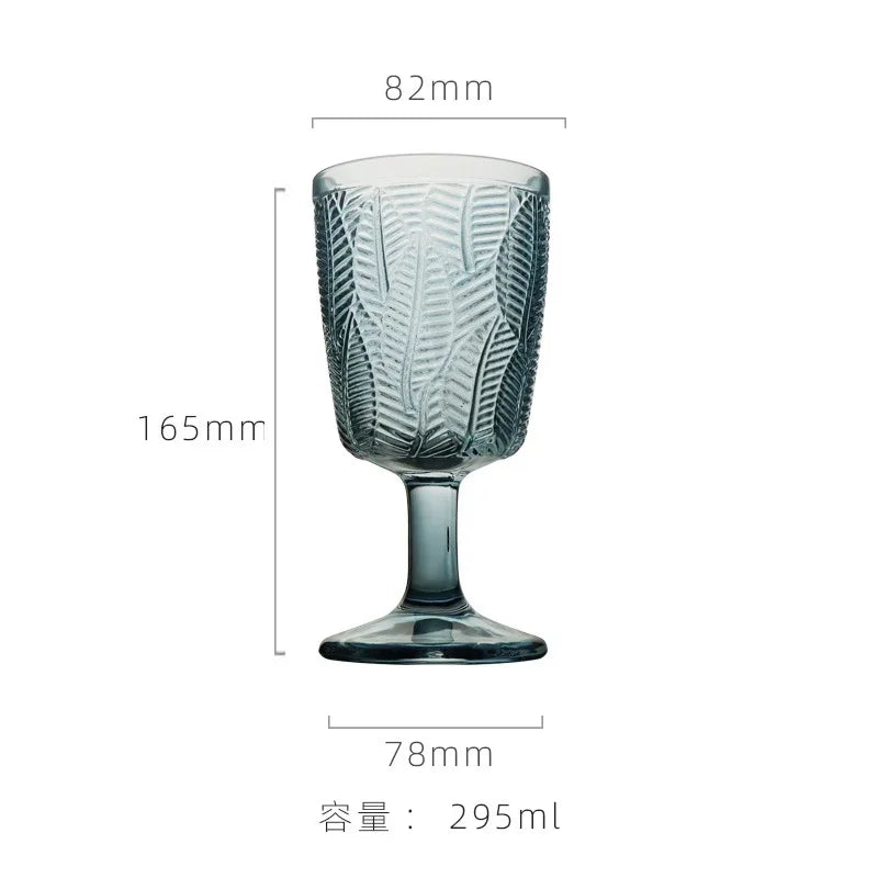 Relief Leaf Glass Cup Red Wine Glass Juice Cup Cocktail Glasses 295ml Hand Painted High Footed Cup Household Glass Wine Set