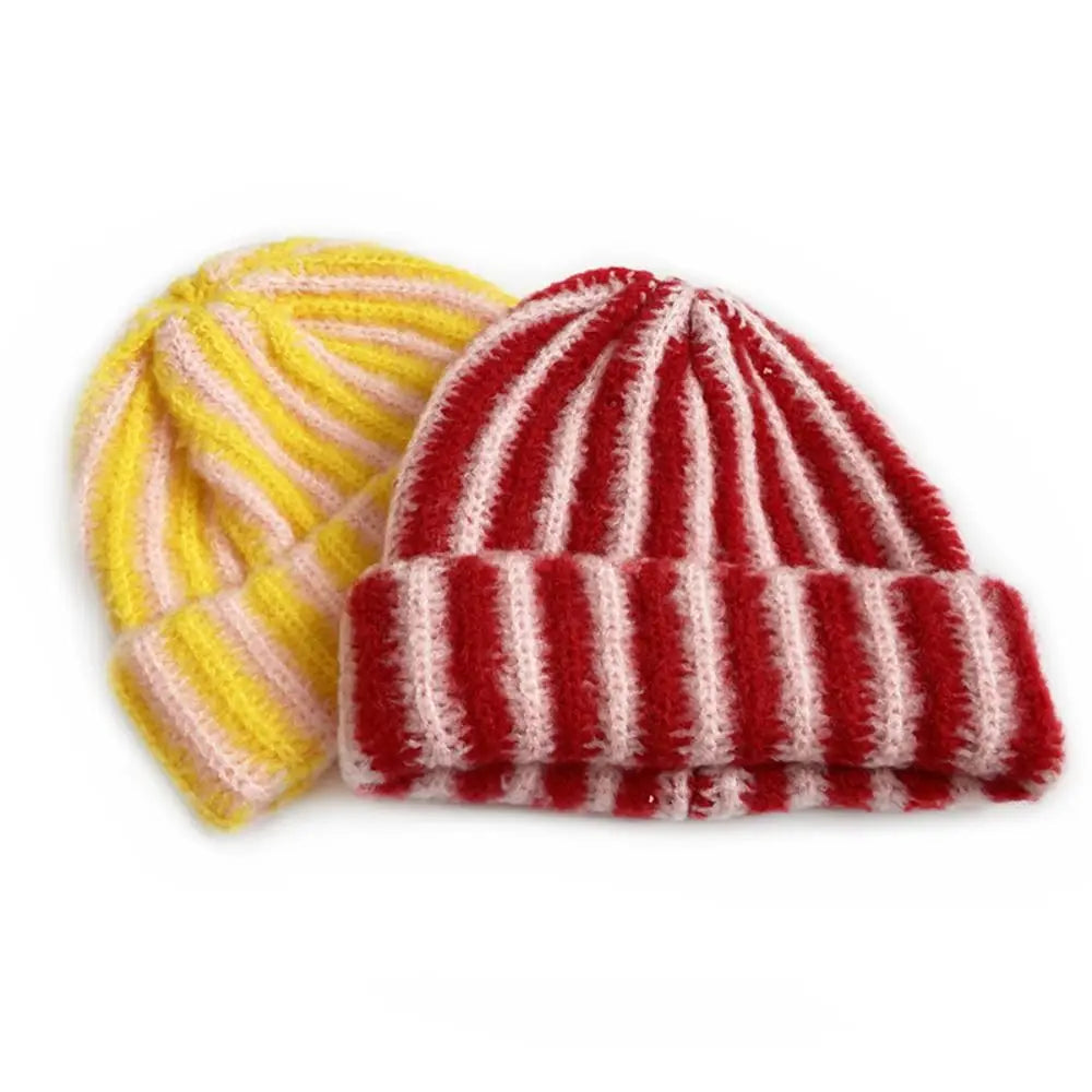 New Striped Knitted Beanie Cap Windproof Flanged Design Knitted Hat Pullover Outdoor Cycling Cold Proof Warm Hat Autumn Winter