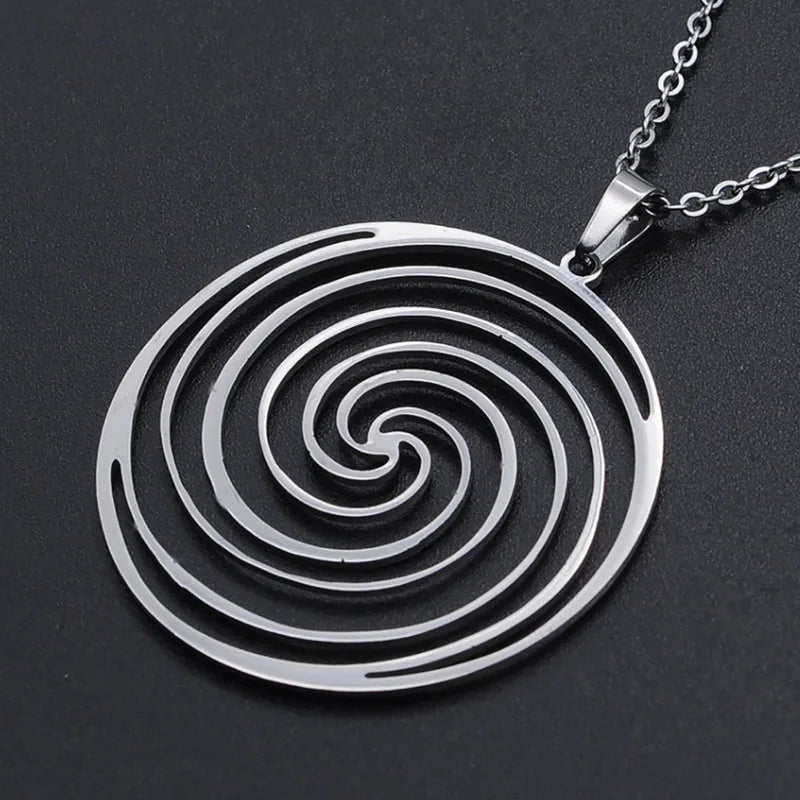 Laser Hollow Geometry Spiral Mosquito Coil Holder Titanium Steel Pendant Necklace Charms Men Women Dangle Chain Choker Jewelry