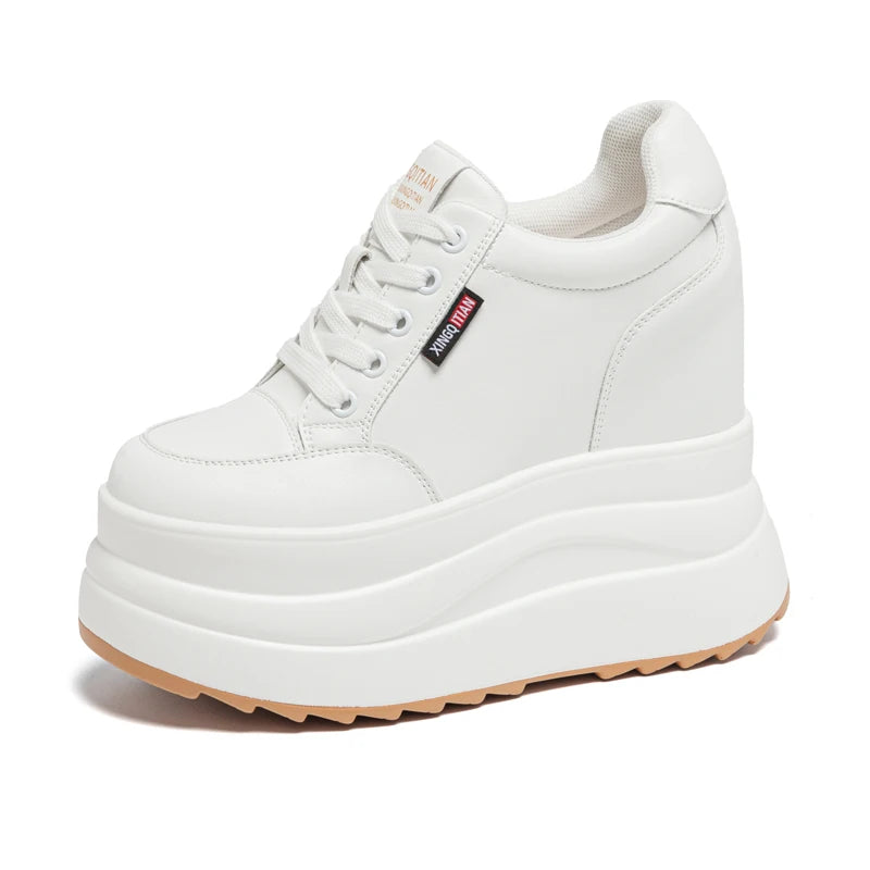 13cm Microfiber Leather Women Casual Shoes Chunky Sneakers Platform Wedge Heel Women Leisure Shoes Fall pring  Sneaker Women