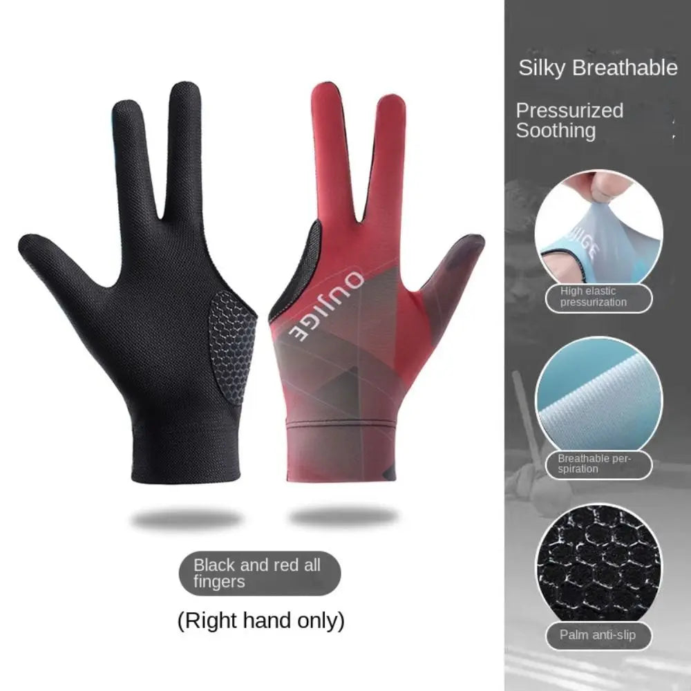 Left and Right Hand Billiards Glove Elastic Non Slip Three Fingers Glove Breathable Snooker Billiard Glove Fitness Accessories
