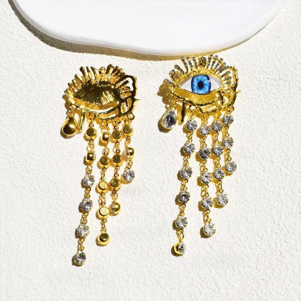 Baroque Style Metal Golden Plated Eyes Tassel Dangle Earrings For Women Fashion Jewelry Exaggerated Ears' Accessories