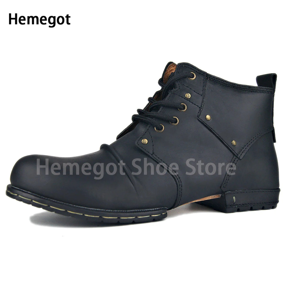 High Top Lace-Up Boots Men's Round Head Casual Leather Shoes Male Handmade Luxury Commuter High Quality Outdoor Men's Shoes