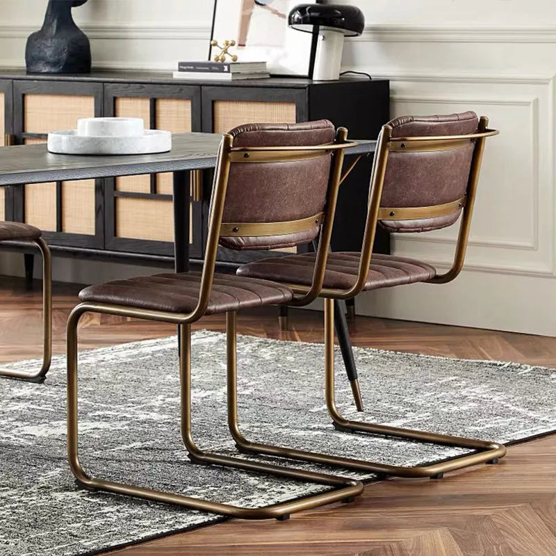 Mid-century Dining Chair Retro Iron Frame Armchair Postmodern Luxury Backrest Leisure Seat for Household Dining Room Furniture