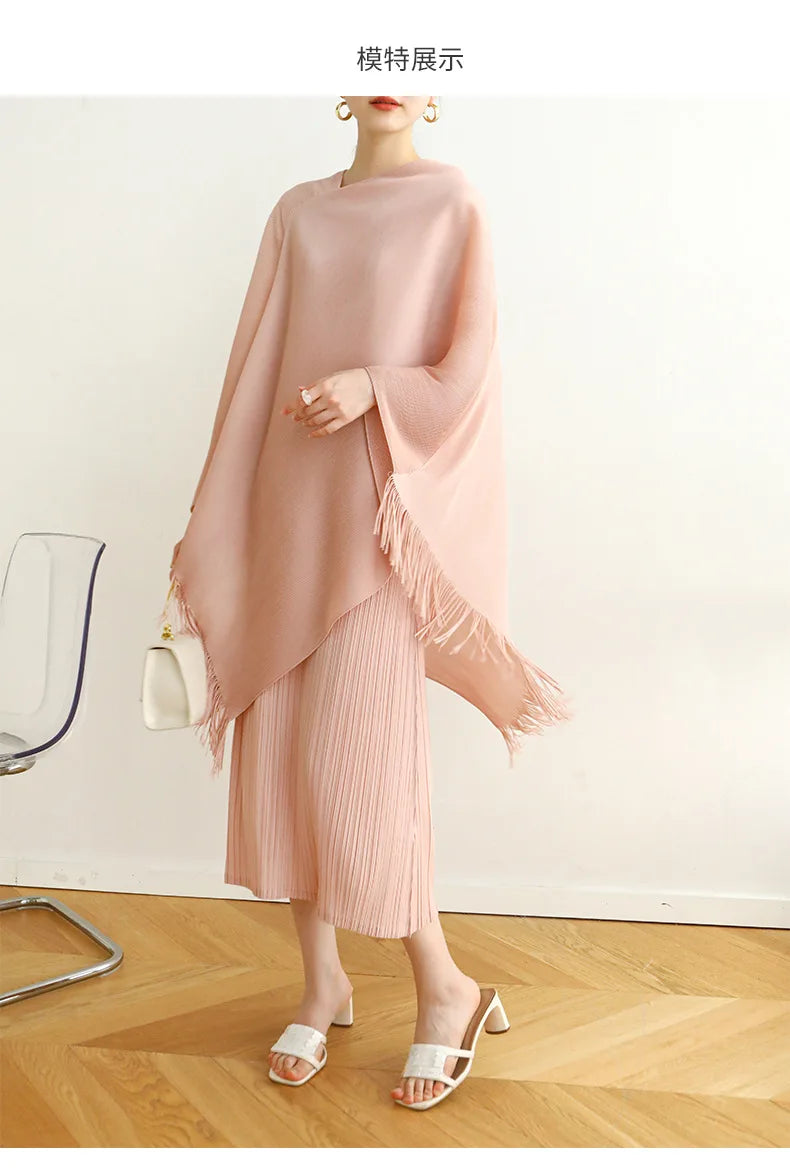 ALSEY Miyake Pleated Fringe Sleeveless Simple Shawl Jacket Autumn Spring New Light Luxury Solid Color Irregular Tops for Women's