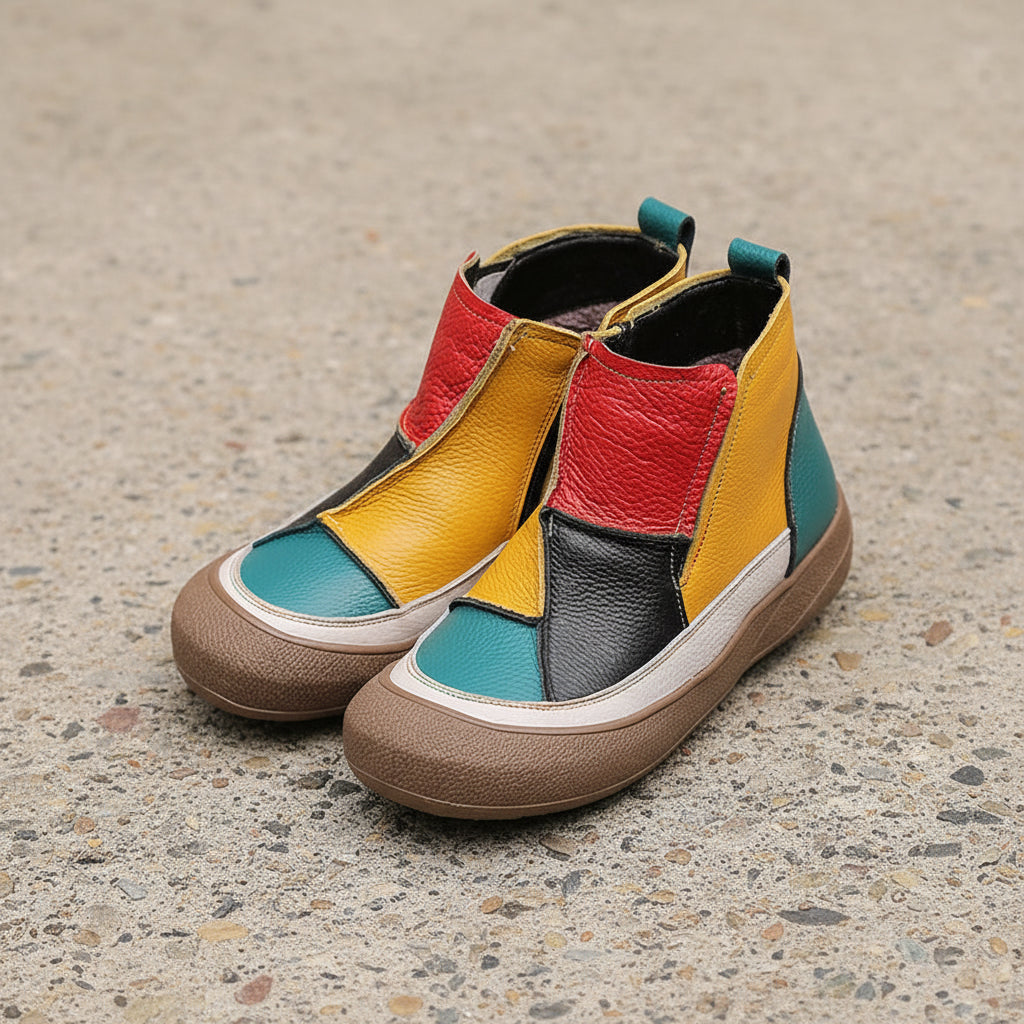 New Autumn Winter Genuine Leather Women's Shoes Zip Women Ankle Boots Handmade Color Blocked Flat Short Boots