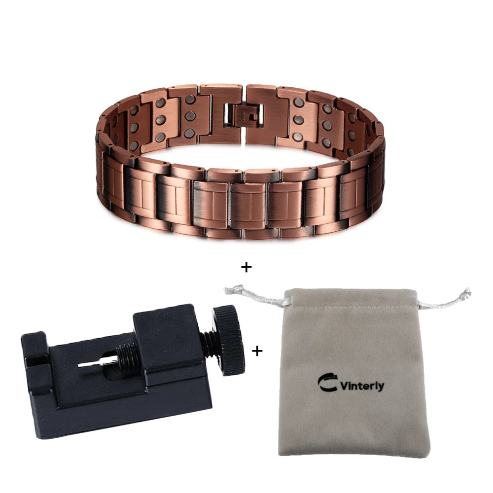 Vinterly Wristband Magnetic Bracelet Male 23cm Pure Copper 21mm Wide Chain Link Metal High Magnet Health Energy Jewelry for Men