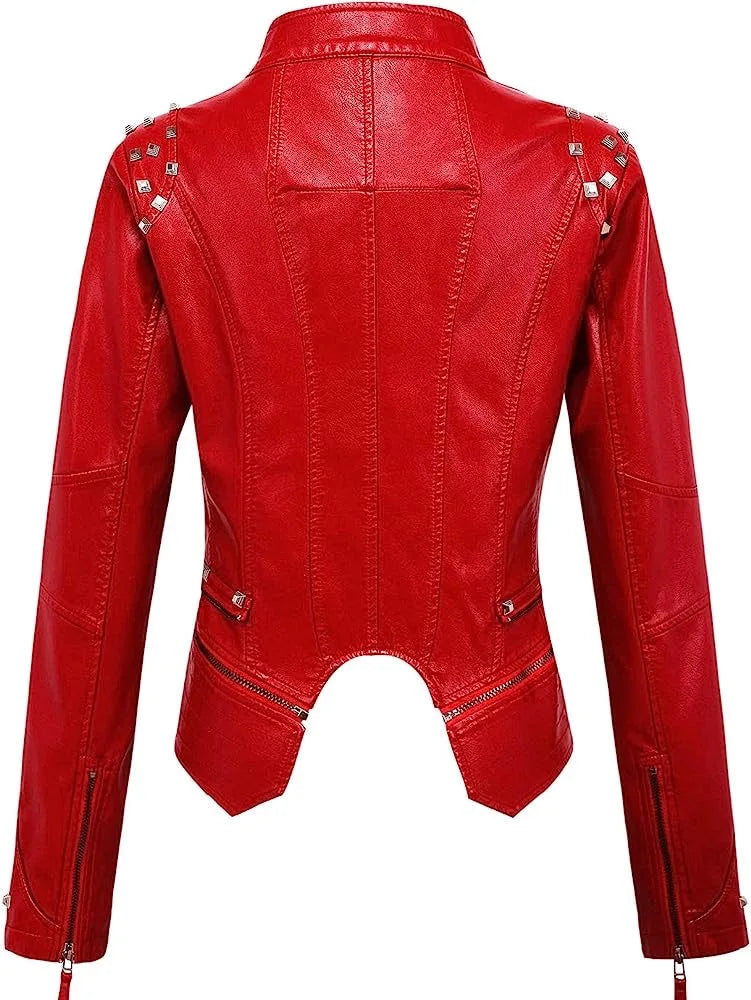 2025 2026 Winter- Spring New Style Suit Collar Rivet Waist Short Washed Pu Leather Jacket