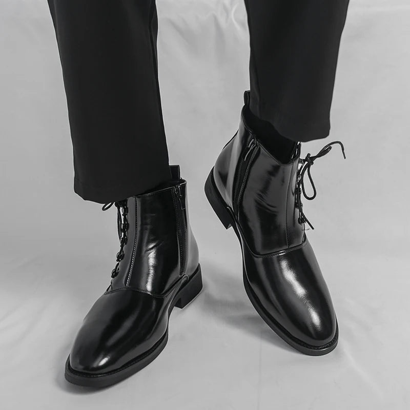 Autumn New Men's Pointed Side Zipper Comfortable High Top Boots Fashionable Brand Men Business Banquet Personalized Short Boots