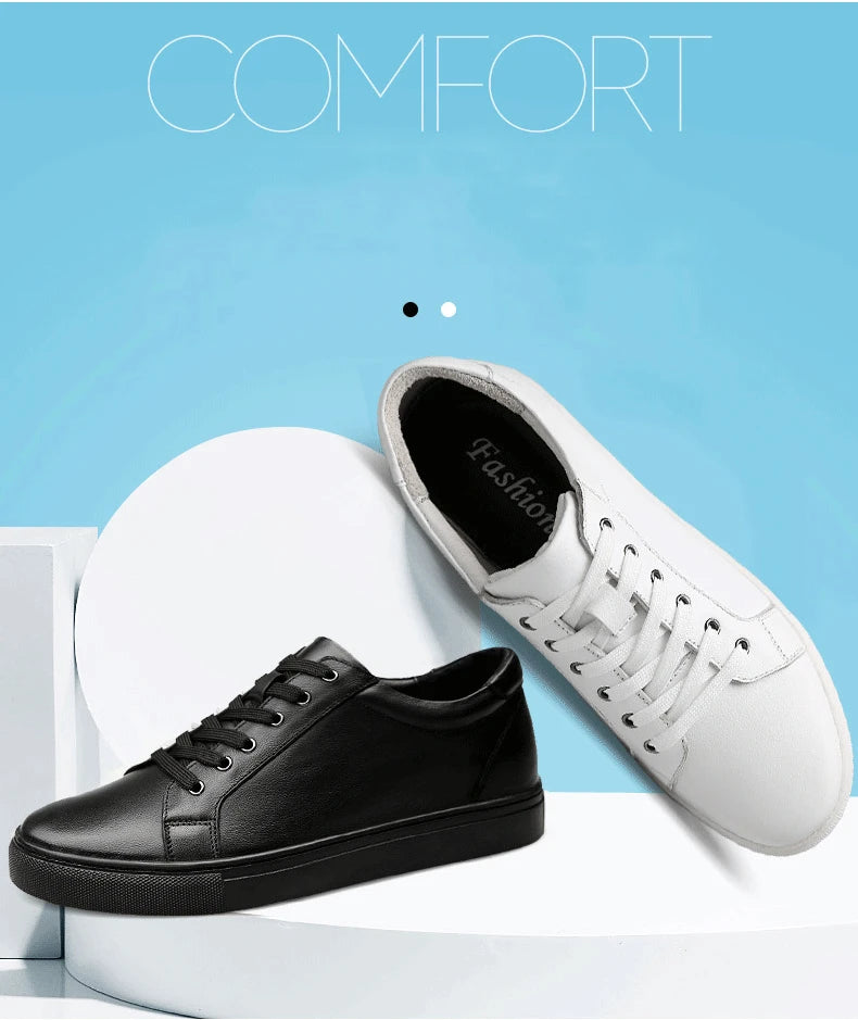 Man Elevator Shoes Height Increase Insoles High Heels Shoes 5-6CM Shoes Tall Shoes White Genuine Leather Shoes Men Sneakers