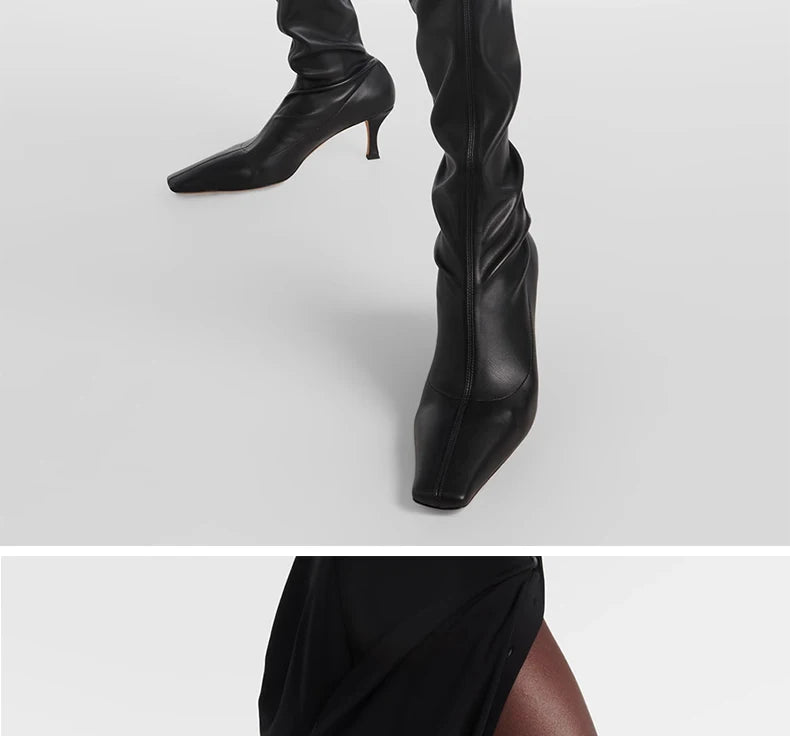 Ods Luxury Brand Black High Boots Women Heels Over the Knee Boot Sexy Zipper Nightclub Ladies Long Latex Shoes Big Size4143 4546