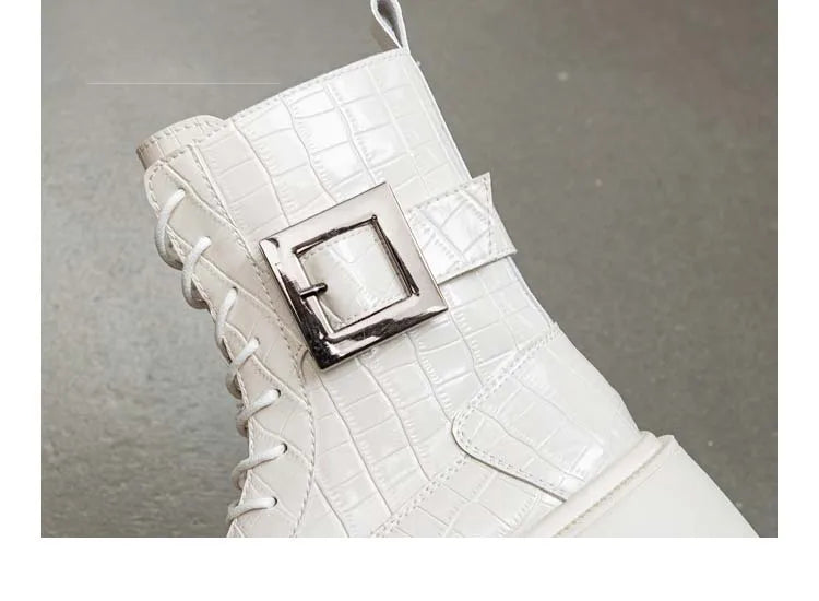 Fujin 8cm New Women Combat Boots Ankle Booties Platform Sneakers Spring Autumn Warm Fur Winter Genuine Leather Women Shoes Boot