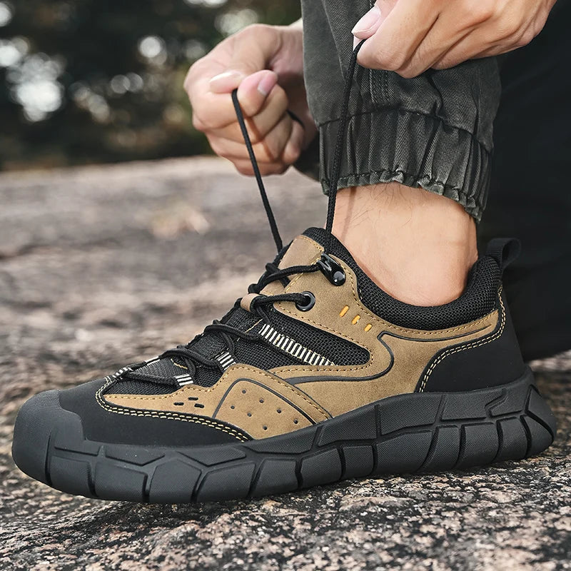 Fashionable Men Comfortable Lace Up Anti-collision Casual Sports Shoes Outdoor Men Breathable Anti Slip Soft Soled Hiking Shoes