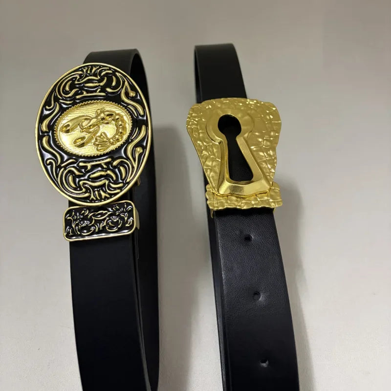 Women's Luxury Vintage Metal Buckle Belt Designer Celebrity Style Slim Trendy Multiple