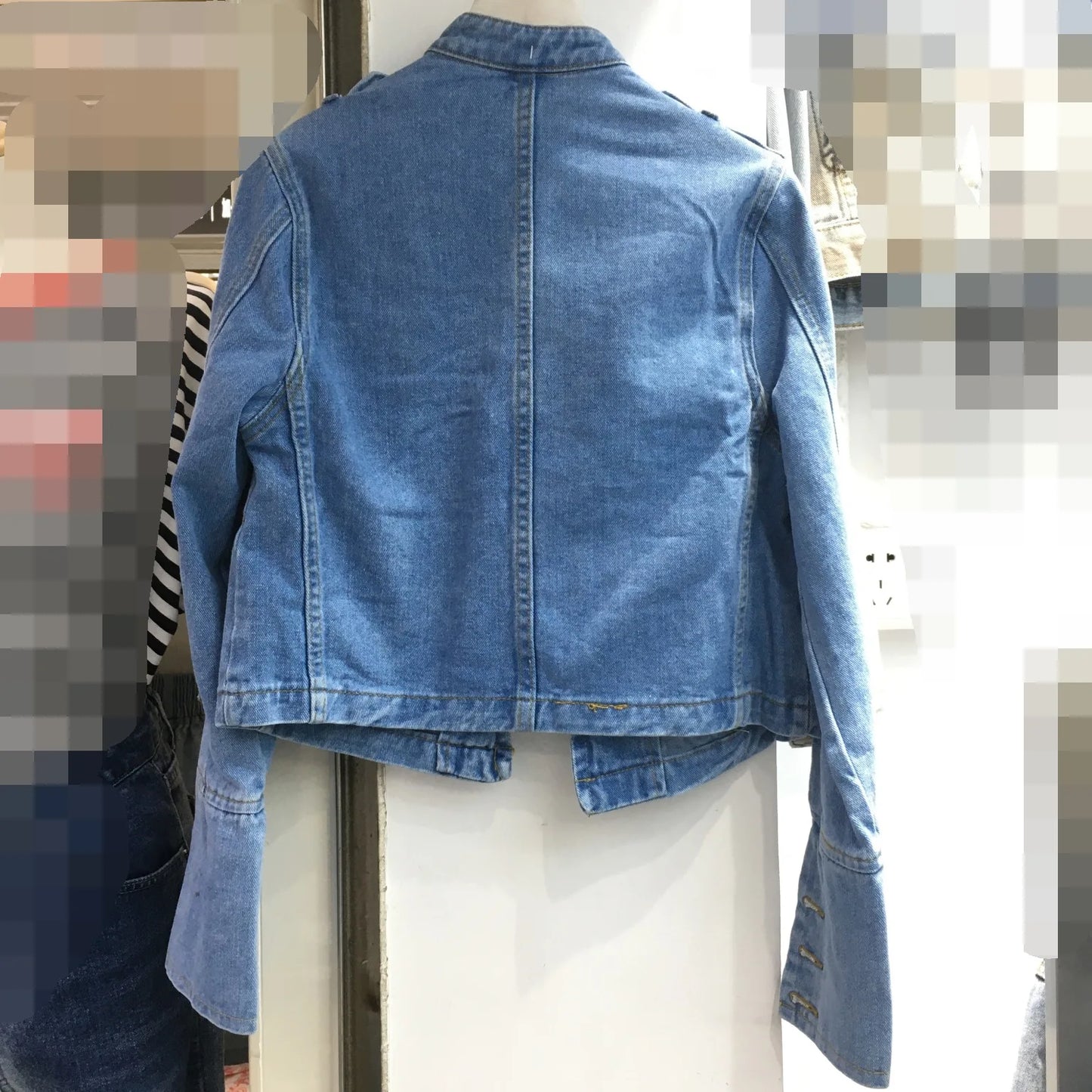 Retro Military Style Handsome Stand Collar Denim Jackets Female Double-breasted Wild Slim Short Denim Jackets Women Outerwear