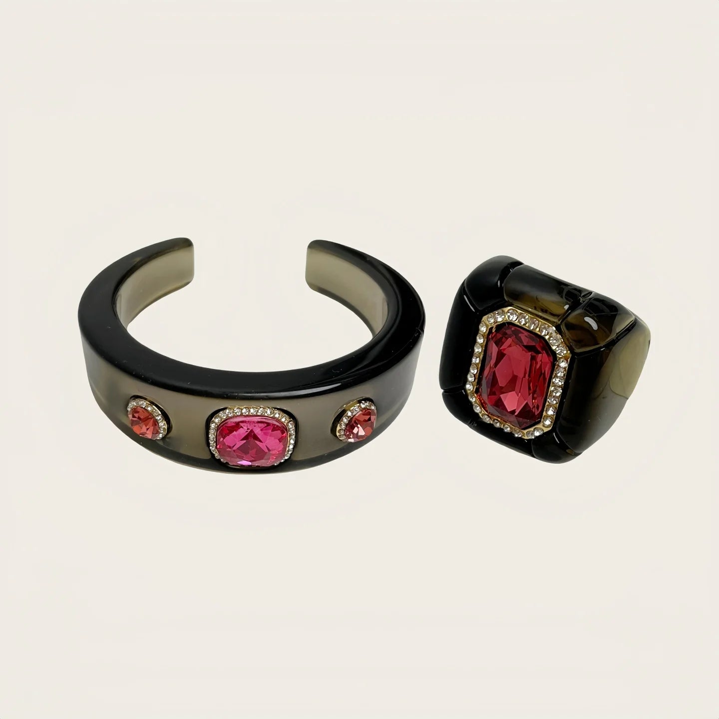 Luxury Jewelry Set Woman Resin Chunky Bangles Rings Exaggerated Geometric Round Gradient Open Bracelet Party Gift Accessories
