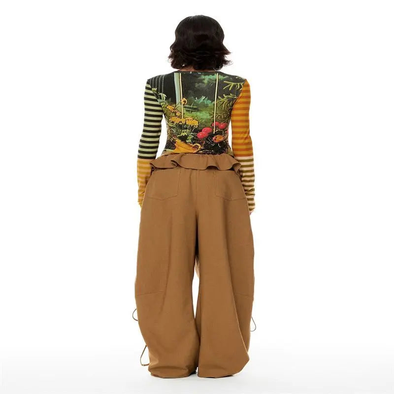 HOUZHOU Y2K Striped Graphic Juminocore Women T-Shirts Harajuku Kawaii Long Sleeve Japanese 2000s Style Tees Slim Cute Aesthetic