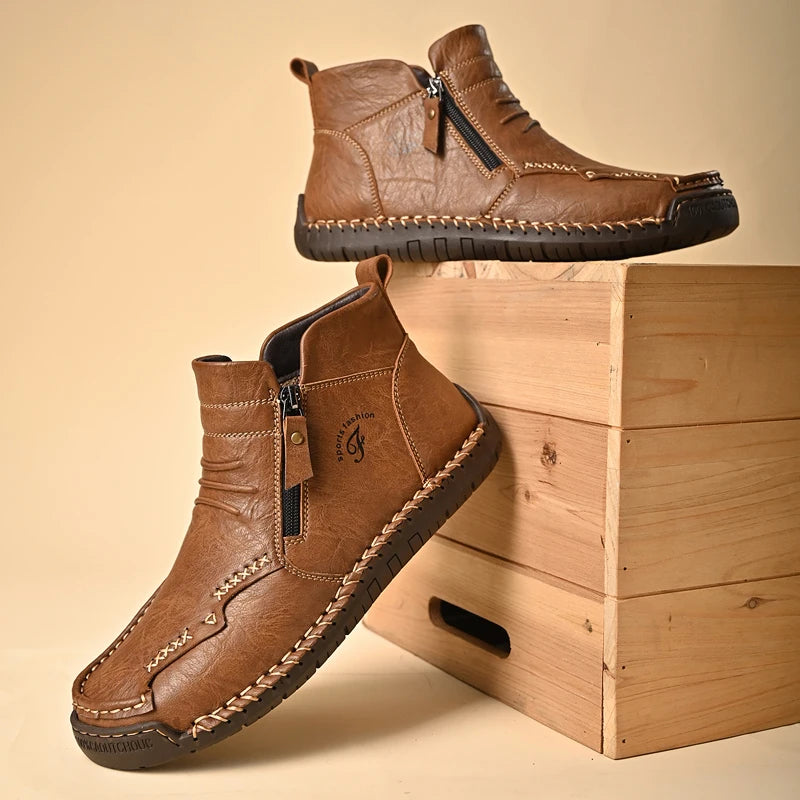 Men's Shoes Genuine Leather Luxury Slip on Shoe Handmade Ankle Boots Comfortable Timeless Winter Fashion Mid Cut Handmade Zipper Shoes
